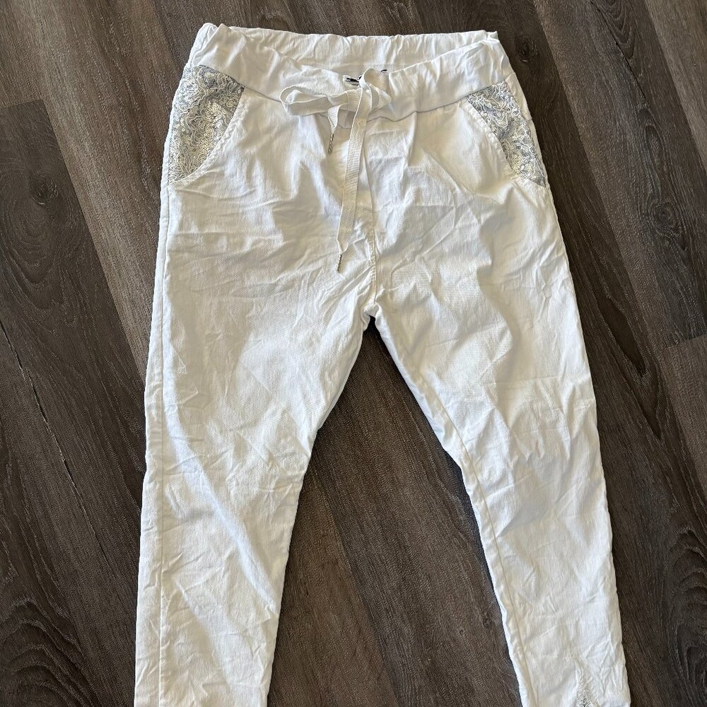 Italian Crinkle Pants w/ Sequin Detail